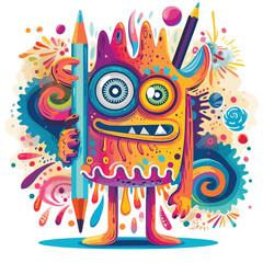 Quirky doodle abstract Creature. Cute funny character