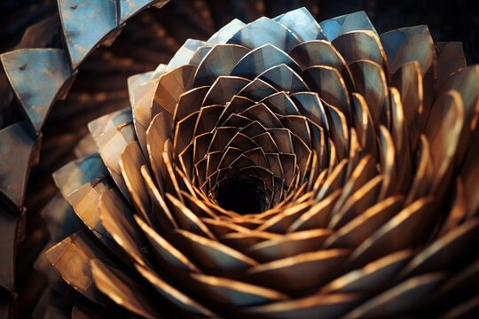 Abstract image of pine cone scales, mimicking a spiral staircase