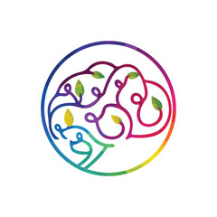 Leaf brain icon vector logo design template.