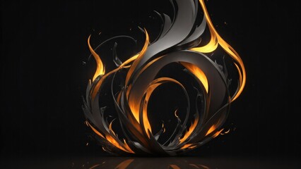 Abstract Gray and golden 3d flame of fire on Dark background