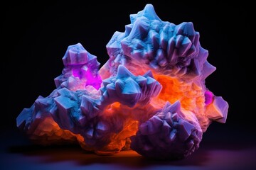 Calcite formations under UV light glowing neon colors