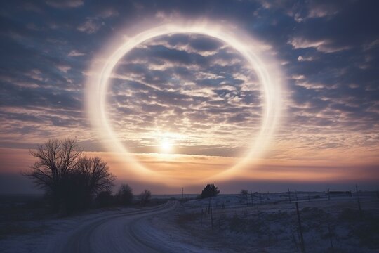 Cirrostratus clouds creating a halo around the moon