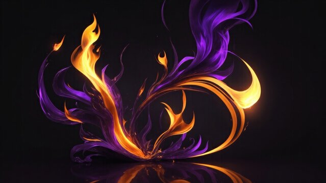 Abstract Purple and golden 3d flame of fire on Dark background