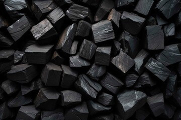 Close-up of charcoal chunks arranged in an aesthetically pleasing pattern