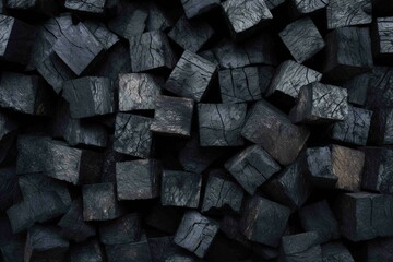 Close-up of charcoal chunks arranged in an aesthetically pleasing pattern - obrazy, fototapety, plakaty