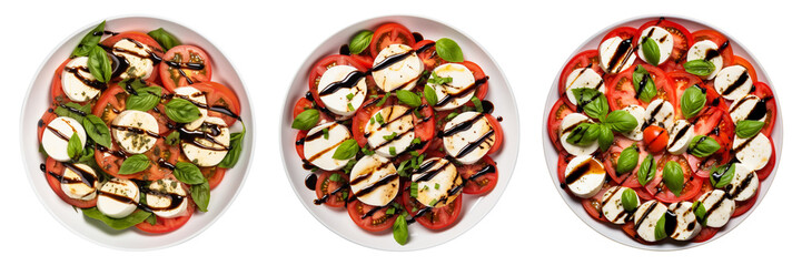 Set of caprice salad with balsamic glaze isolated on a transparent background.