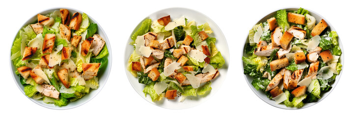Set of grilled chicken Caesar salad isolated on a transparent background. - obrazy, fototapety, plakaty