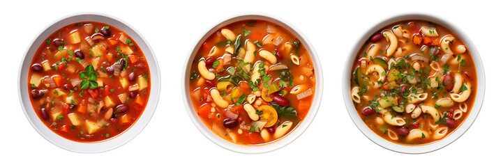 Set of minestrone Soup isolated on a transparent background.