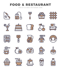 Food and Restaurant Icons bundle. Two Color style Icons. Vector illustration.