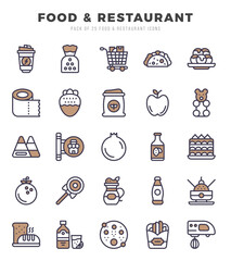 Food and Restaurant icons Pack. Two Color icons set. Food and Restaurant collection set.