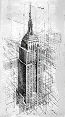 Blueprint of Tall Building With Spire