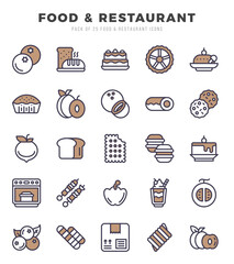 Set of Food and Restaurant Icons. Simple Two Color art style icons pack.