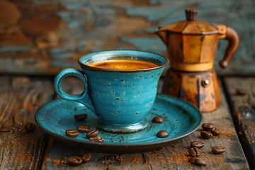 Foto auf Acrylglas cup of coffee and percolator © TIYASHA