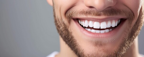 Fototapeta premium Close up man smiling showing perfect white teeth