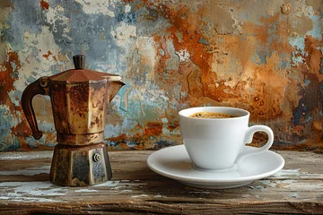 Selbstklebende Fototapeten cup of coffee and percolator © TIYASHA
