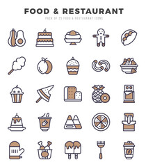 Collection of Food and Restaurant 25 Two Color Icons Pack.