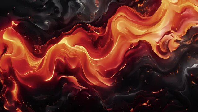 Texture of hardened lava with swirls of orange and black resembling a fiery river frozen in time.
