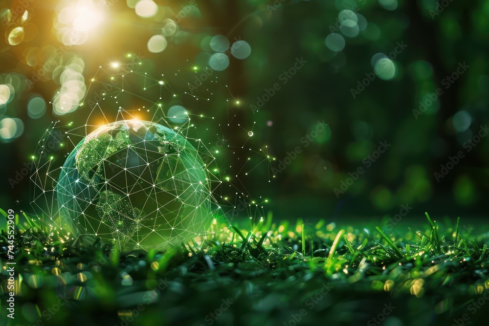 Canvas Prints environment concept. a green globe with connected dots.
