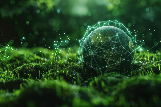 Environment concept. A green globe with connected dots.