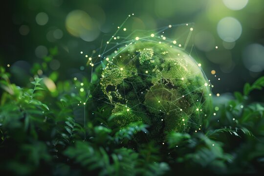 Environment concept. A green globe with connected dots.