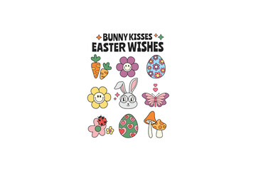 Bunny Kisses easter wishes, Retro Easter Day Sublimation T shirt design