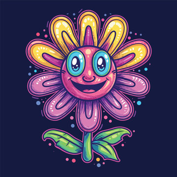 Groovy flower cartoon character trendy retro