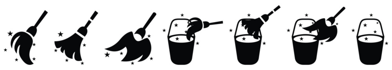 Floor mop icons. Mop And Bucket symbol. Cleaning service signs, vector illustration