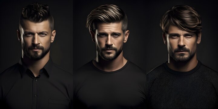 Different style of mens haircut showcased with varying lengths and textures. Concept Short Haircuts, Medium-Length Styles, Long Hairstyles, Textured Looks, Trendy Cuts