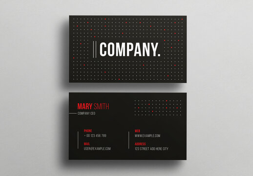 Business Card Layout with Black and Red Accents