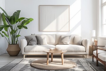 Fototapeta premium Contemporary Elegance: Minimalist Living Room,Modern Minimalist Home Decor