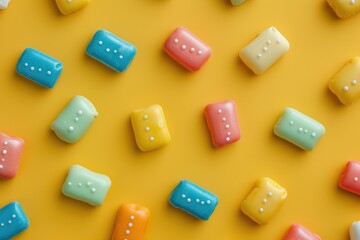 Colorful bubble gums on yellow background
