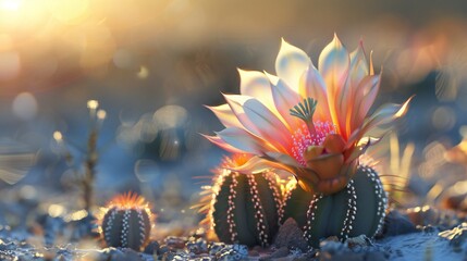 Desert Elegance: Close-up captures the graceful charm of a cactus flower in the arid landscape.