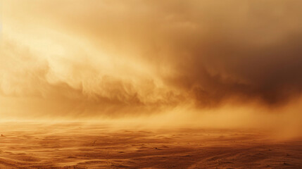 A fierce sandstorm sweeping across a desert landscape. - obrazy, fototapety, plakaty