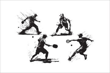 Pickleball player and other element silhouette

