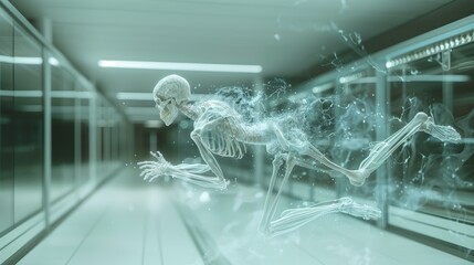 Hologram of the human skeletal system floating in midair Modern technology is used to diagnose human diseases.	
