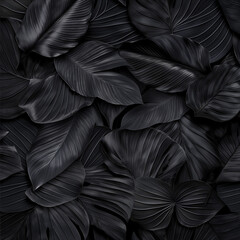 Black Leaf Dark Background aesthetic and exotic leaves pattern close-up Generative AI