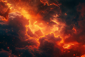 red and orange fire surrounded in space in the style 