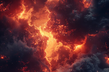 red and orange fire surrounded in space in the style 
