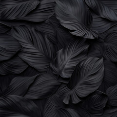 Black Leaf Dark Background aesthetic and exotic leaves pattern close-up Generative AI