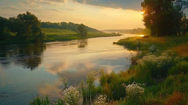 Awesome evening scene in the countryside. Location place river Seret, Ukraine. Picture of a summer view, wallpaper background. Beautiful landscapes, photo of nature. Discover the beauty of earth.,
