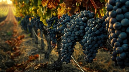 Vineyard, bountiful harvest of Grape Clusters, ripe with promise and potential, ready to be transformed into exquisite wines that captivate the senses.