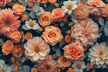 Obraz na płótnie Canvas Colorful Blooming Floral Bouquet on Romantic Vintage Retro Background