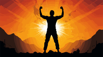 Silhouette of a person in a powerful and confident stance  filled with energy. simple Vector art