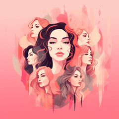 Empowered Grace: A Vibrant Illustration of Diverse Women United, Celebrating Strength and Beauty for Women's Day.