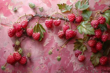 raspberries on pink background