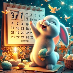  Joyful rabbit celebrating easter on a 31 march calendar backdrop created with generative ai.