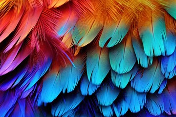 Obraz premium Feathers of an exotic bird in a gradient of iridescent colors