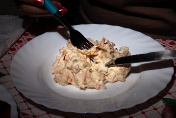 cold salad with mayonnaise and eggs