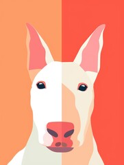 White Dog With Red and Pink Nose. Printable Wall Art.