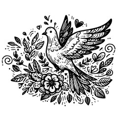 Fototapeta na wymiar floral ornament with dove